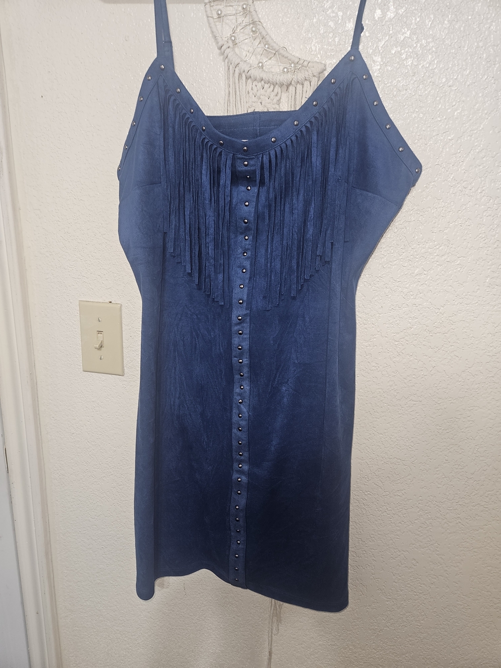 Idyllwind Navy Blue Fringe Studded Slip Mini Dress